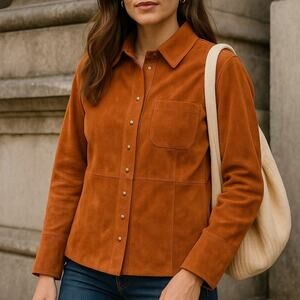 Fieldgear Vintage Suede Leather Button Western Shacket Jacket Rust Brown Size L